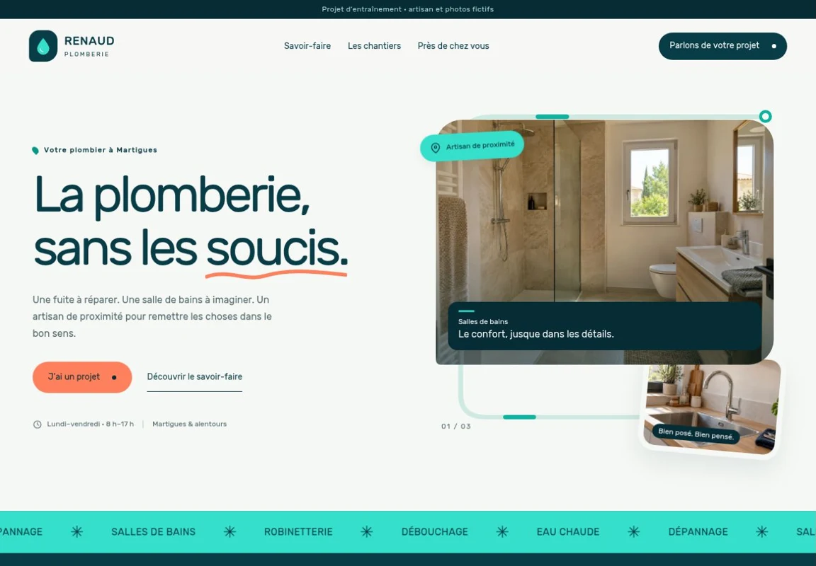 Aperçu du site Renaud Plomberie : services de plomberie et rénovation de salle de bains.